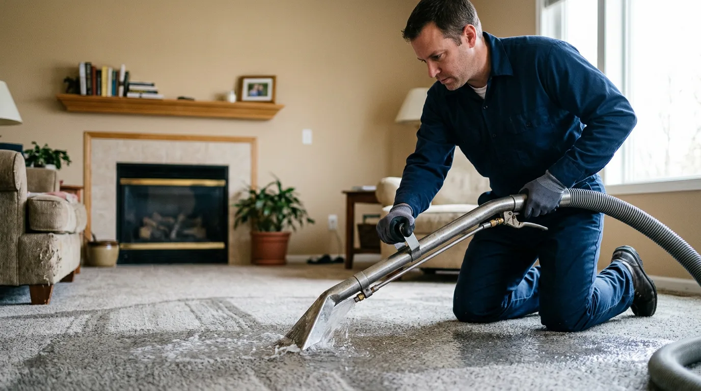 Water damage restoration technician working near Preemption, IL